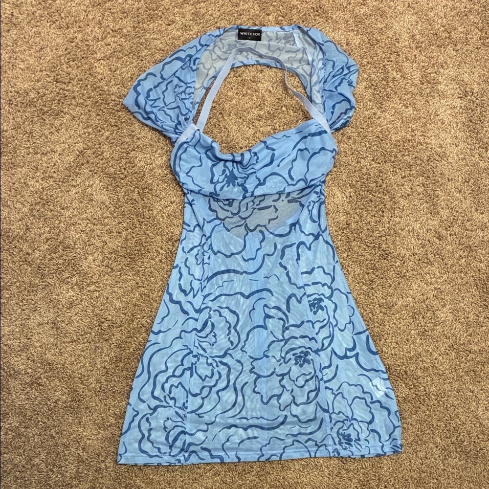 Bebe Light Blue Floral Backless Dress
